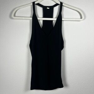 Black Ribbed‎ Tank Top Racerback V Neck Sleeveless Casual Basic Small